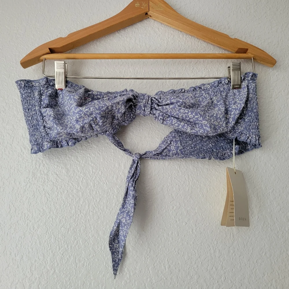 NWT doen 100% cotton soleil bikini top in blue cottage ivy floral, large